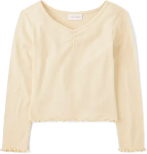 The Children's Place Girls' Basic Long Sleeve V-Neck Knit Shirts Small Frappe