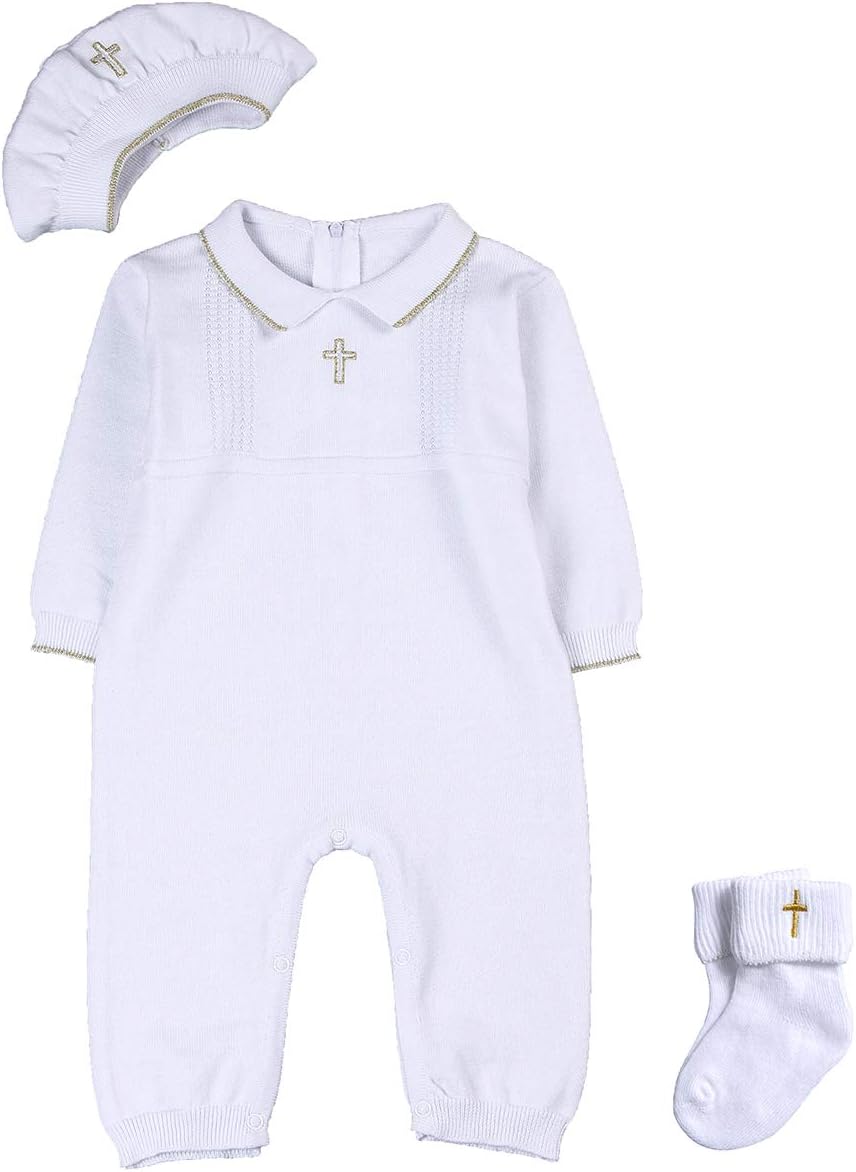 Baby Boy Baptism Outfit with Hat Christening Outfit-Cross Detail Pure White 12-15M