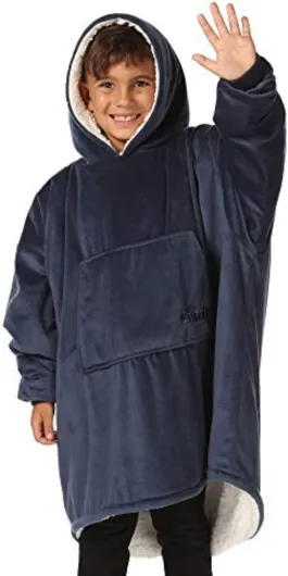 Original Jr for Kids - Oversized Sherpa Fleece Wearable Blanket with Hood & Pocket - Seen on Shark Tank Blue