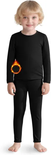 2T-5T Toddler Thermal Set Thermal Underwear for Kids Fleece Lined Toddler Base Layer Long Johns for Kids Boys Girls 4T Black