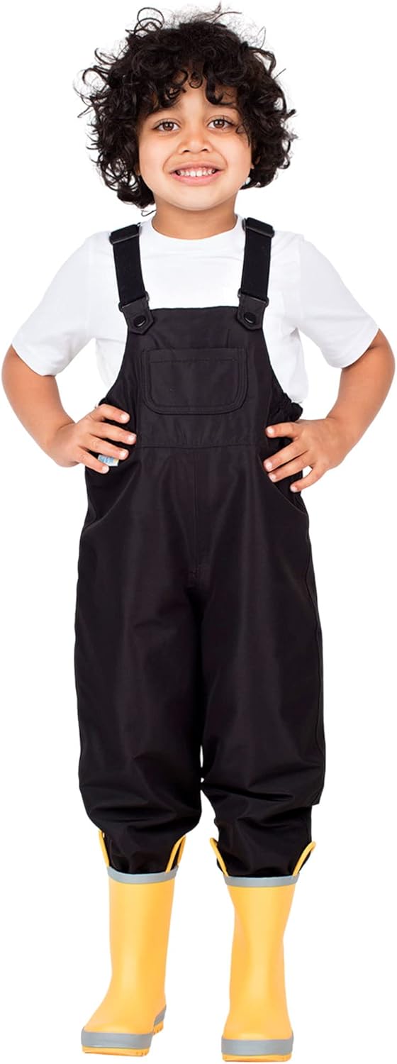 JAN & JUL Waterproof Rain Bib Pants, Overalls for Toddlers and Kids 5-6 Years Puddle-dry: Black