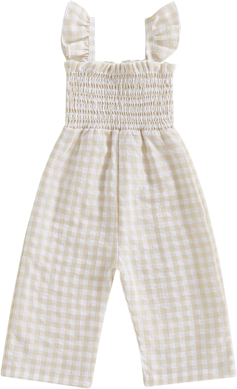 Infant Kids Summer Clothes Toddler Baby Girl Romper Jumpsuit Overall Pants Plaid Sleeveless Ruffle Halter One Piece Outfit Khaki 18-24 Months
