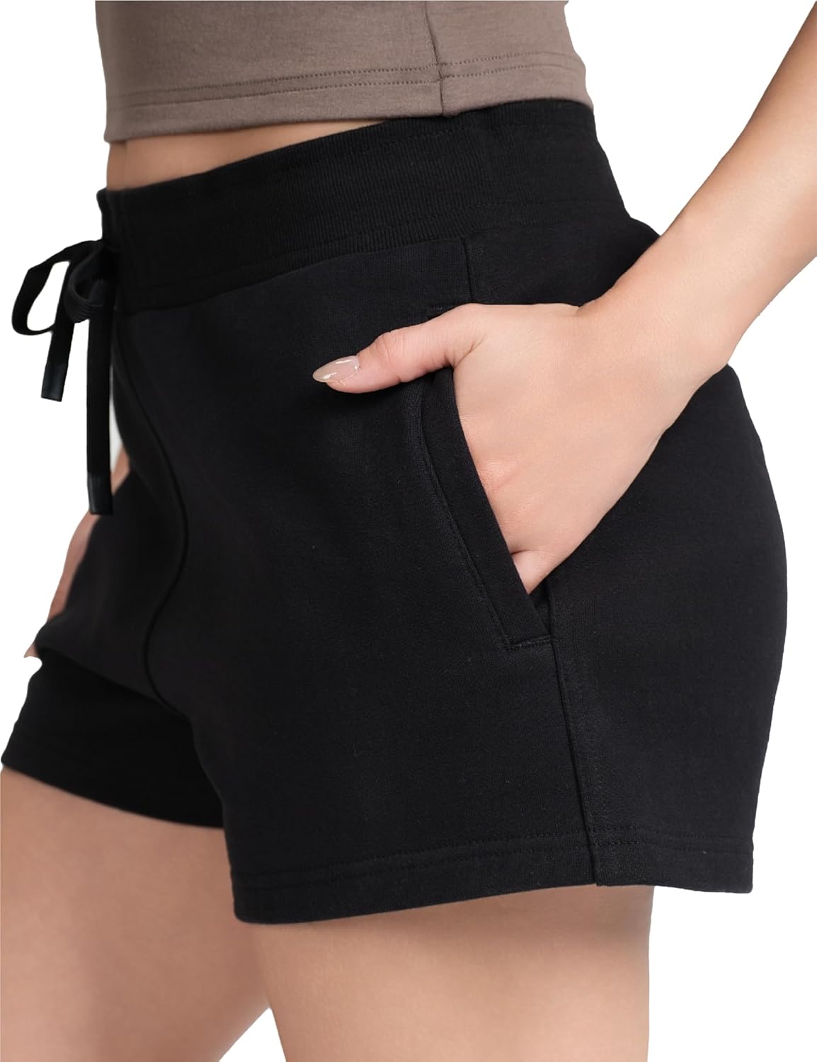 Summer SweatShorts for Women - Cotton Drawstring French Terry Comfy Casual Lounge Shorts Cute Shorts for Workout Black Medium