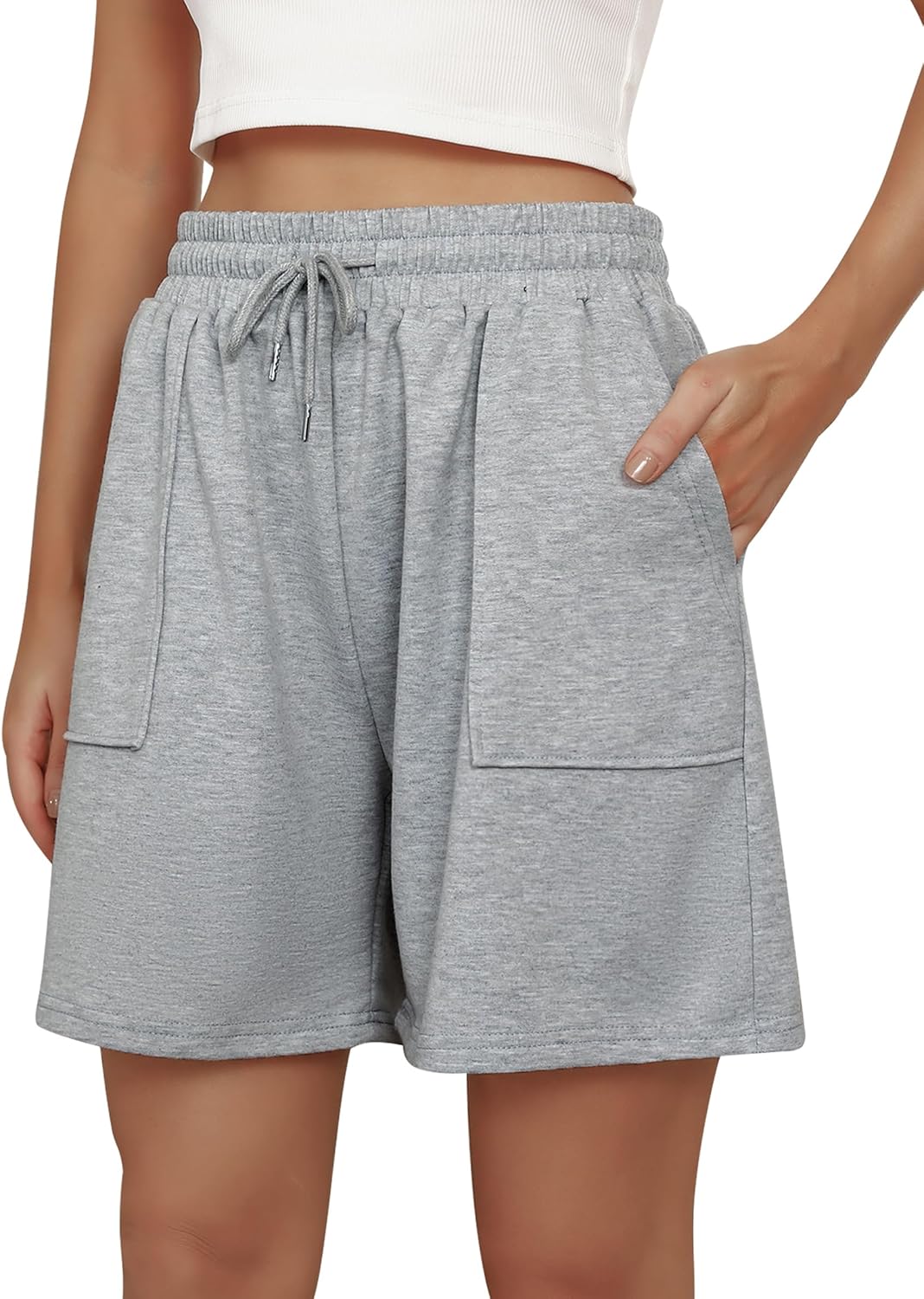 Womens Cotton Sweat Shorts Casual Summer Loose Athletic Short Drawstring Waist Lounge Running Shorts with Pockets XX-Large Light Grey