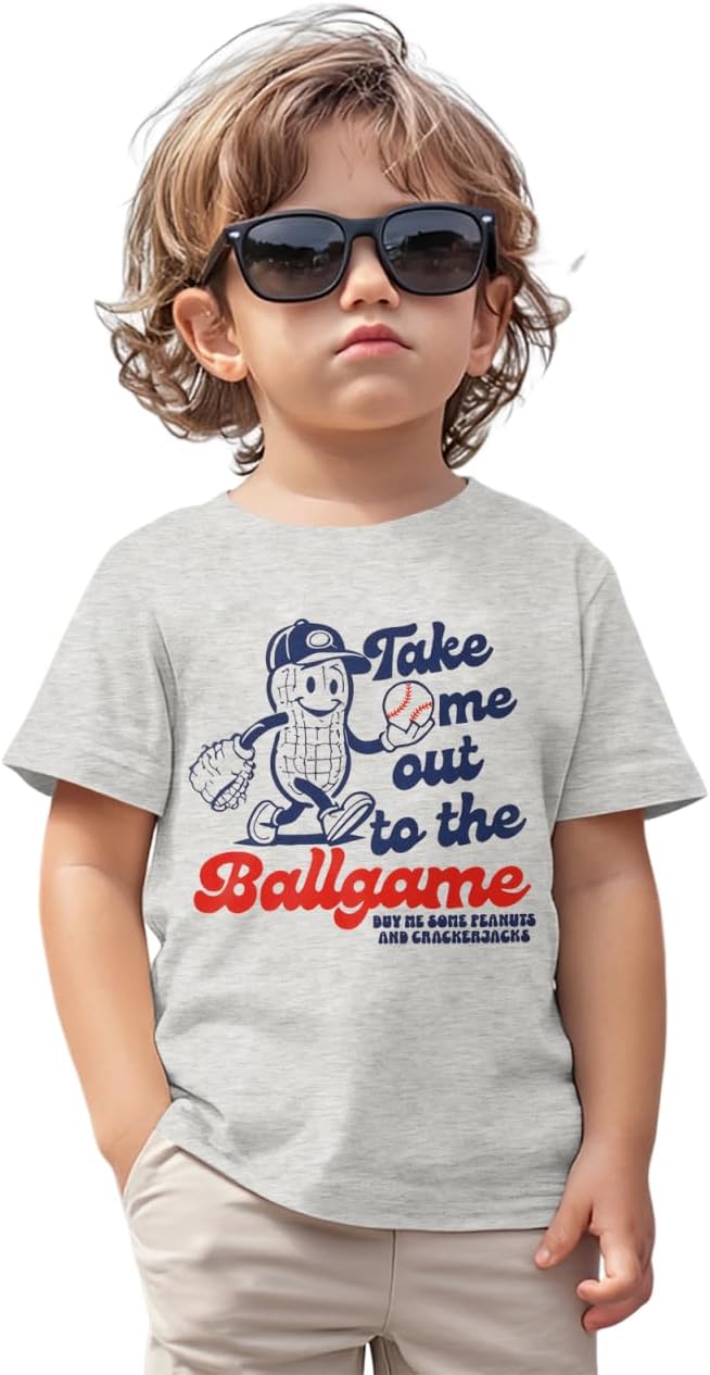 Toddler Boy Girl Baseball Shirts Take Me Out to The Ballgame T Shirt Cute Sport Tees Short Sleeve Tops Summer Clothes Gray 3-4T