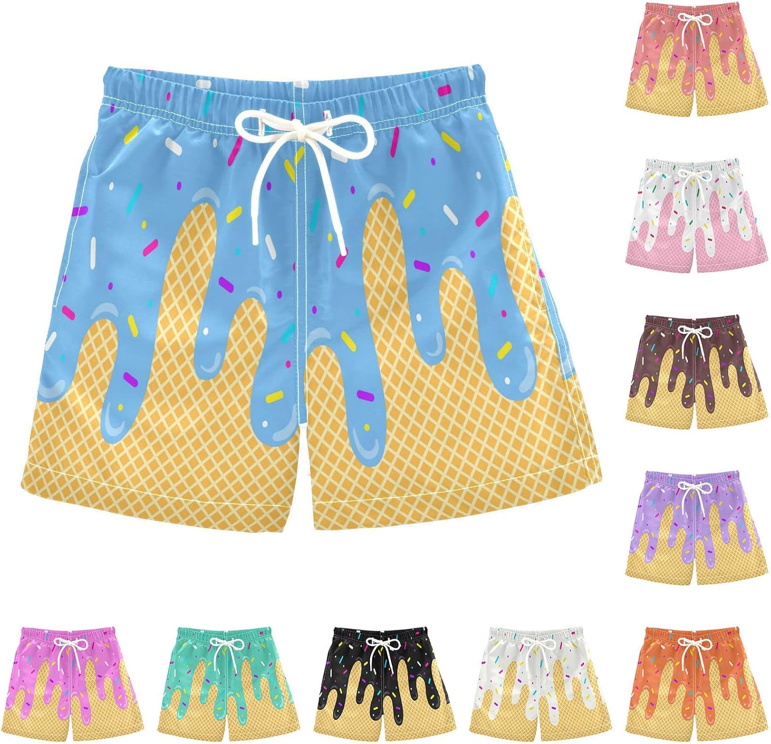Ice Cream Boy Baseball Shorts Waffle Or Cone Preppy Shorts,Kids Youth Ice Cream Drip Track Short Pants 9-10 Years #01 Sky Blue