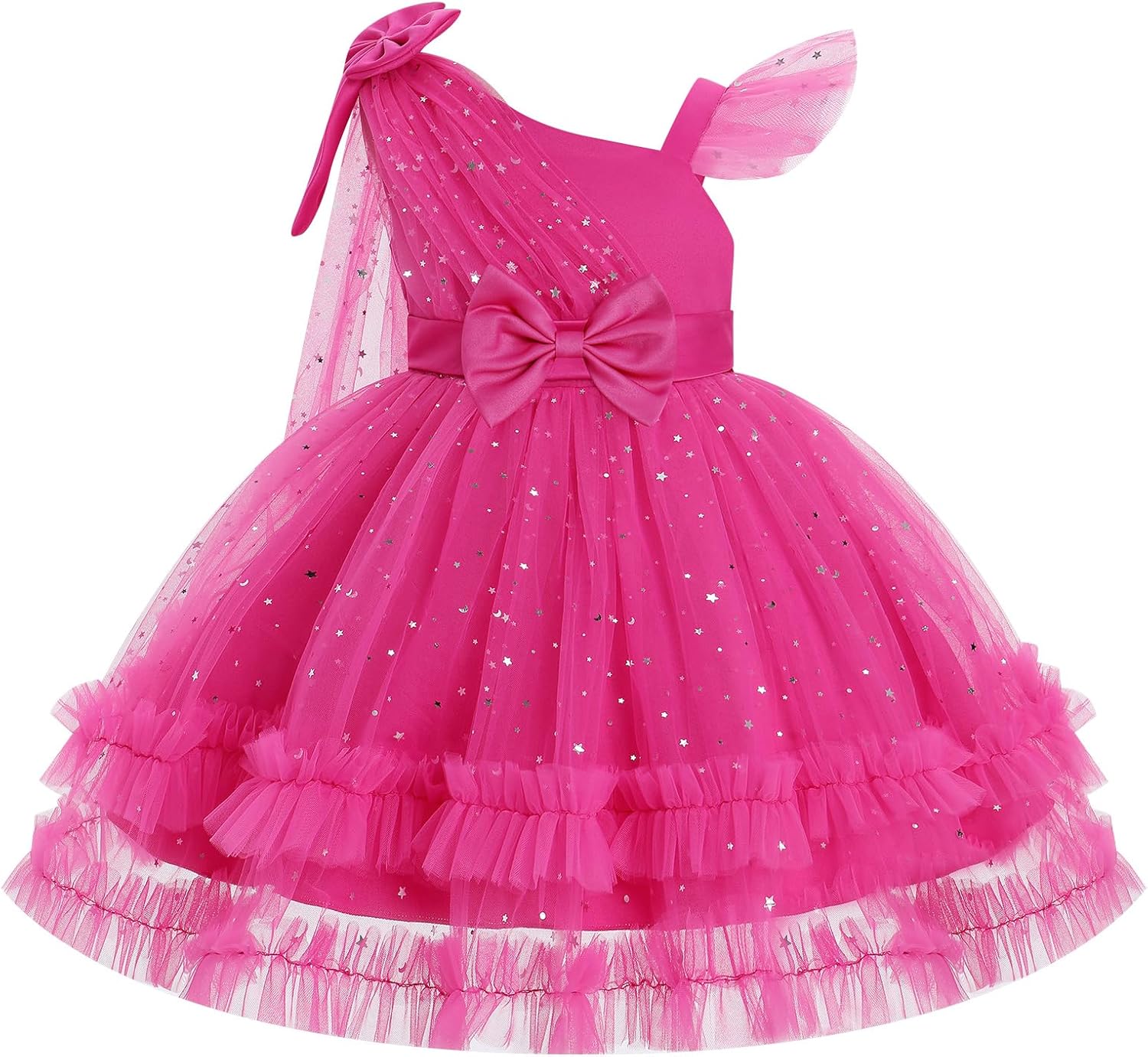 Girls Birthday Party Dress Heart Glitters Tulle Princess Dress Toddler Flower Girl Wedding Prom Pageant Dress Hot Pink 7-8 Years