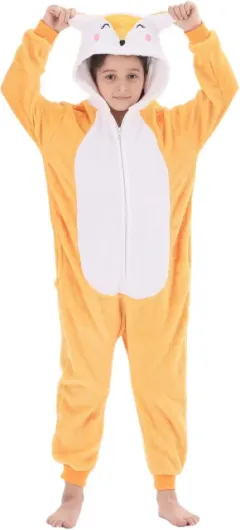 Animal Onesie Costumes for Kids Flannel Onesie Cosplay for Boys Girls Halloween Warm Plush One Piece 110(for height=35-40in) Orange Fox