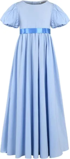 Girls Regency Dress Child Cotton Ruffled Short Puff Sleeve Empire Waist Jane Austen Ball Gown Casual Costume for Kids Blue XX-Large