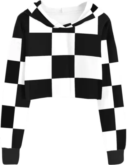 Girls Crop Tops Kids Hoodies Cute Plaid Color Block Shirts Long Sleeve Cropped Casual Pullover Fashion Sweatshirts Black 7-8 Years
