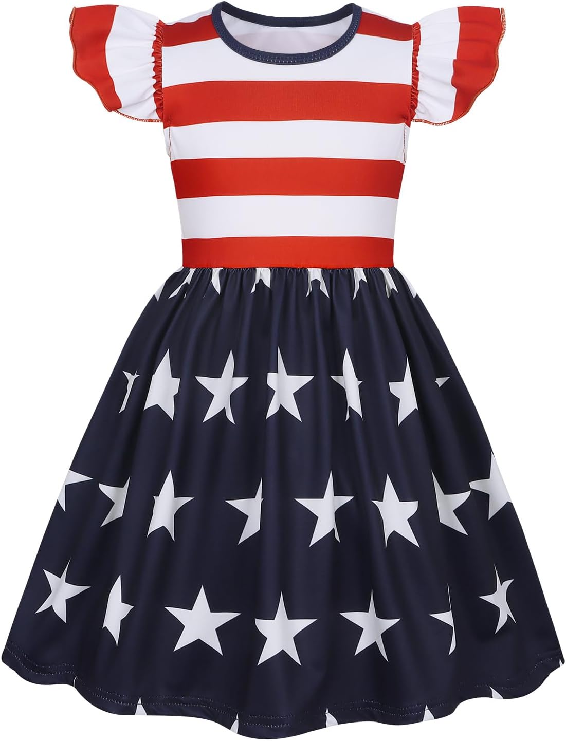 Halloween Dress for Girls Toddler Bats Ghosts Pumpkins Print Dresses Flutter Sleeve A-Line Casual Sundress Red-striped Stars 3-4T