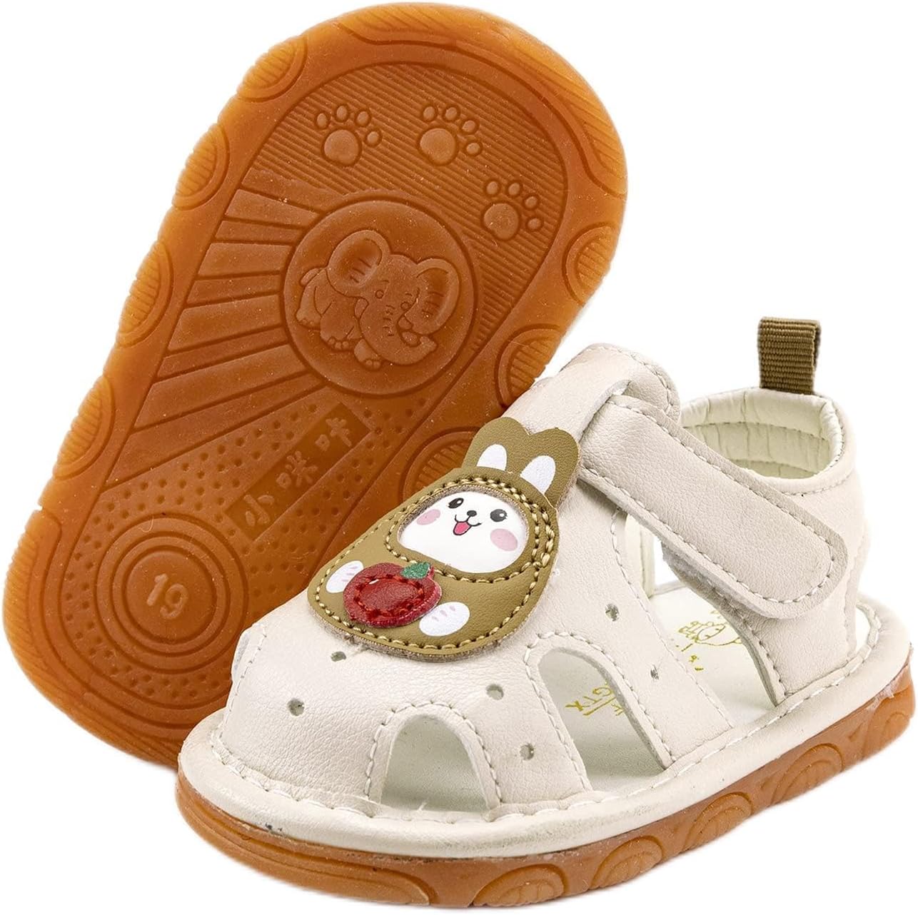 Baby Boys Girls Squeaky Sandals Non-Slip Soft Rubber Sole Closed Toe Infant Summer Outdoor Shoes Toddler First Walkers 5.5 Toddler B02/Beige