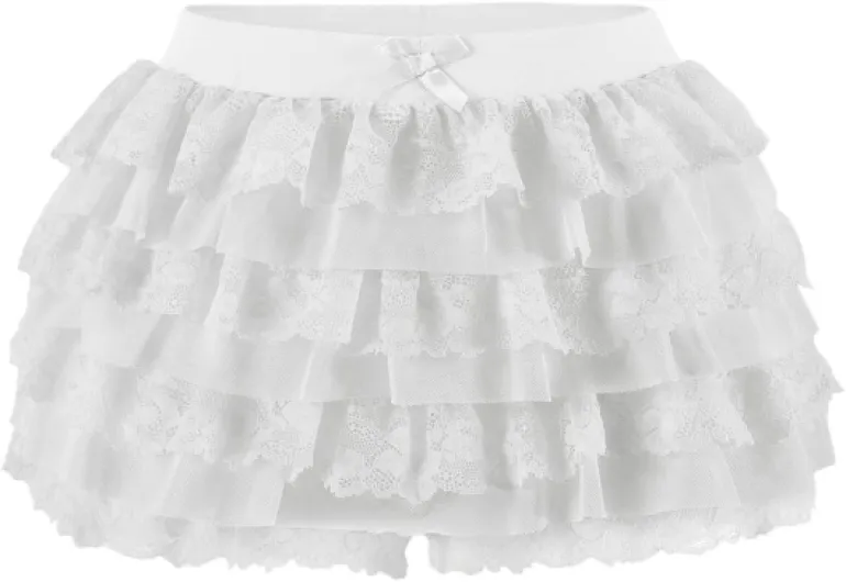 Women Y2K Lace Multi-Layered Bloomers, Lolita Ruffle Shorts, Sexy Short Pumpkin Pants, Elastic Waist Sweet Pettipants X-Large White
