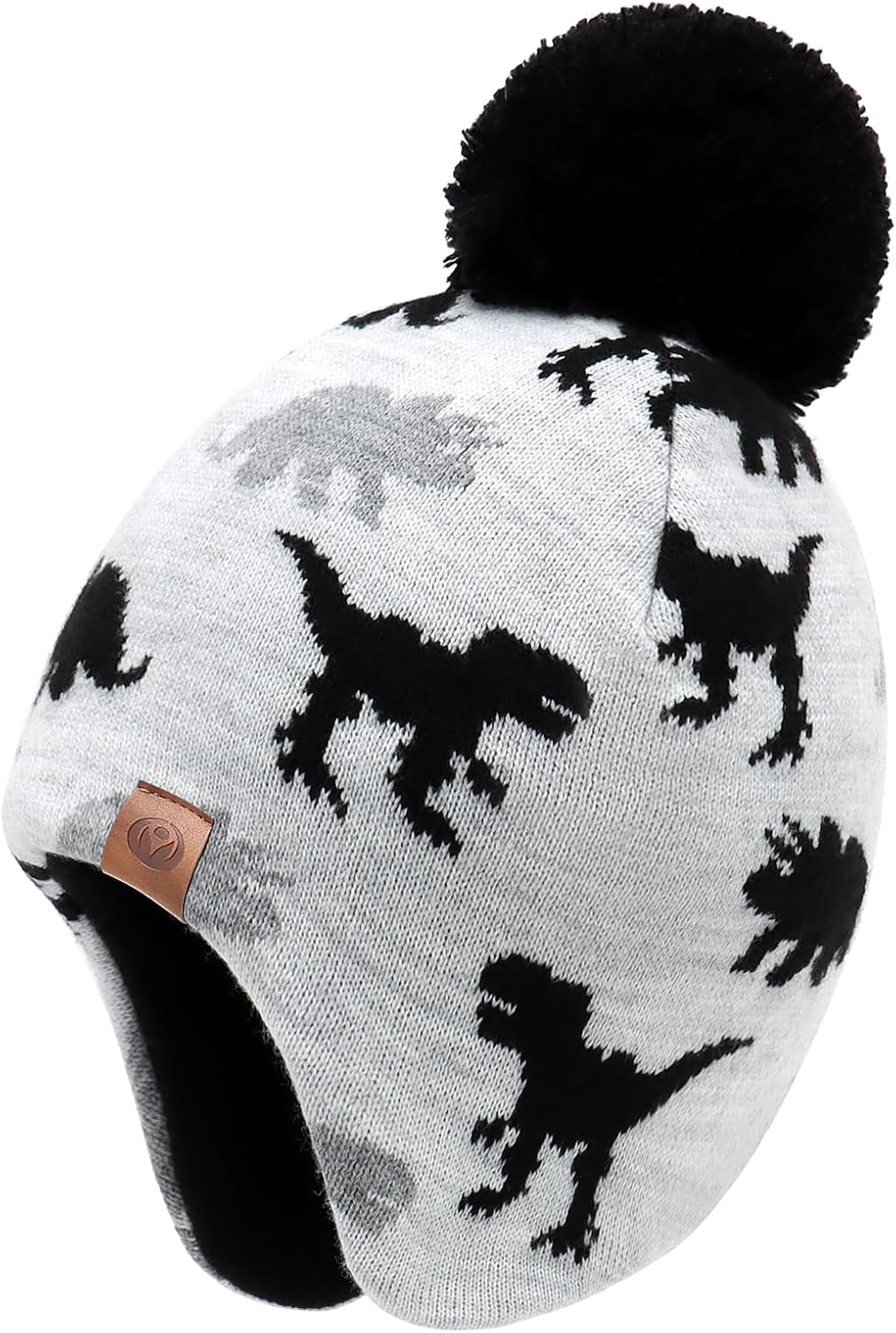 Kids Beanie Hat for Boys Girls Pom-pom Kint Hats Cozy Lining Winter Skull Cap 4-7 Years White Grey