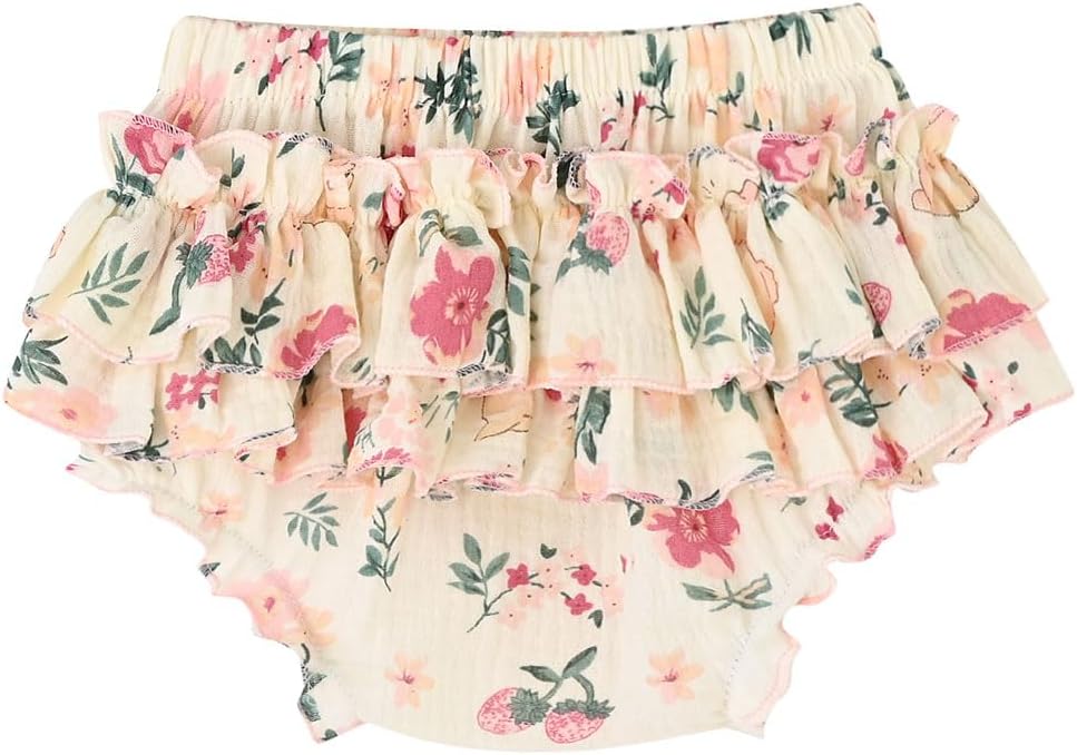 Enfants Chéris Baby Ruffle Bloomers 100% Cotton Muslin Diaper Covers for Girls 6 Months - 3 Years Flowers & Rabbit 24 Months