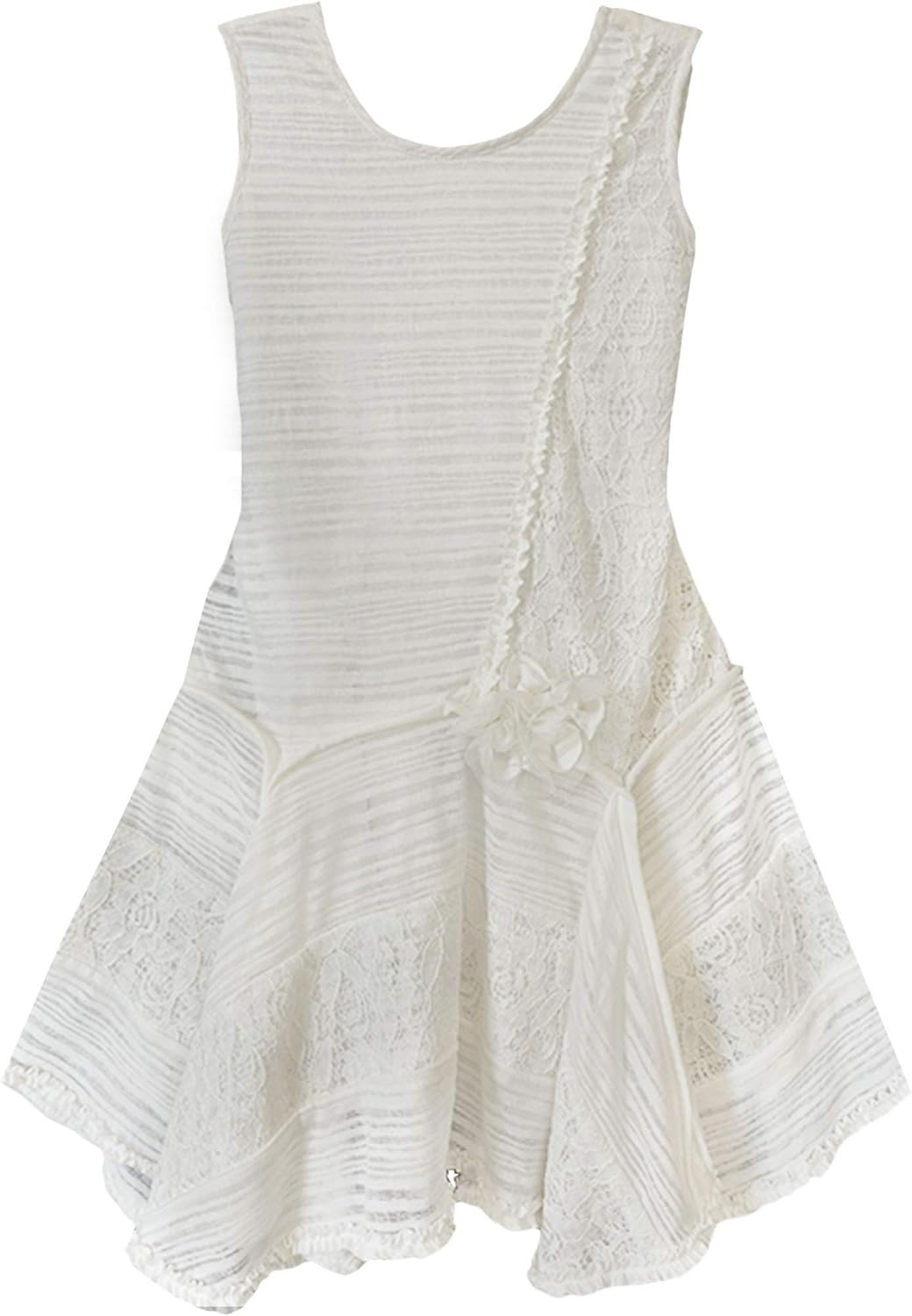Isobella & Chloe Girls Sleeveless Draped Knit Social Party Dress 6X Ivory/Dove Heart