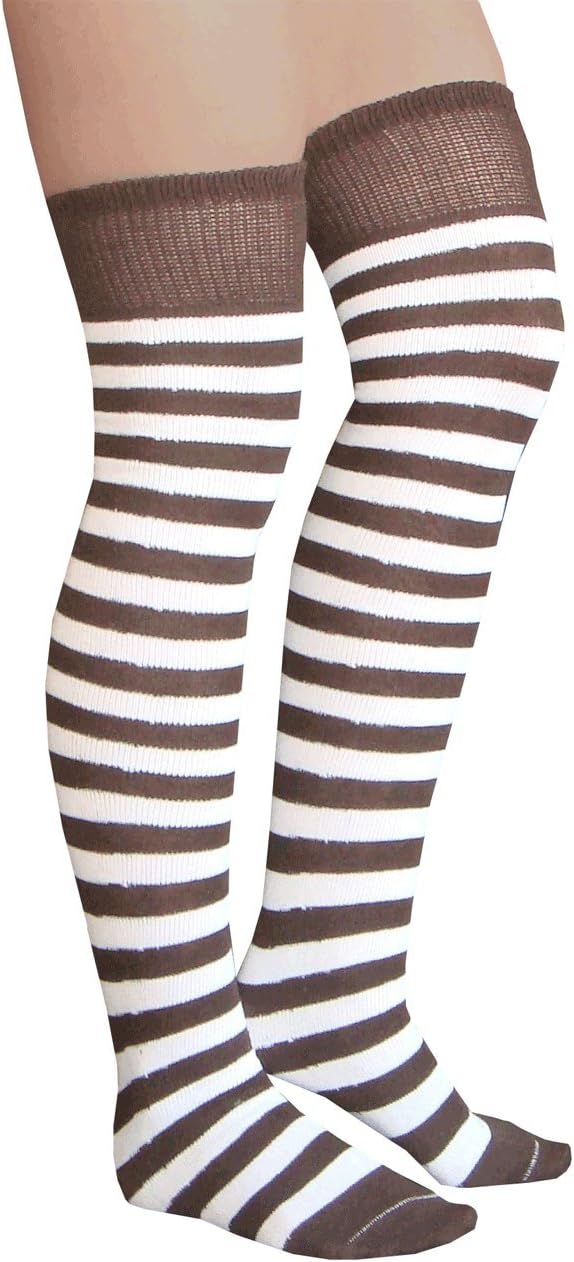 Chrissy's Socks Women's Striped Thigh High Socks women's 7-11 Brown and White