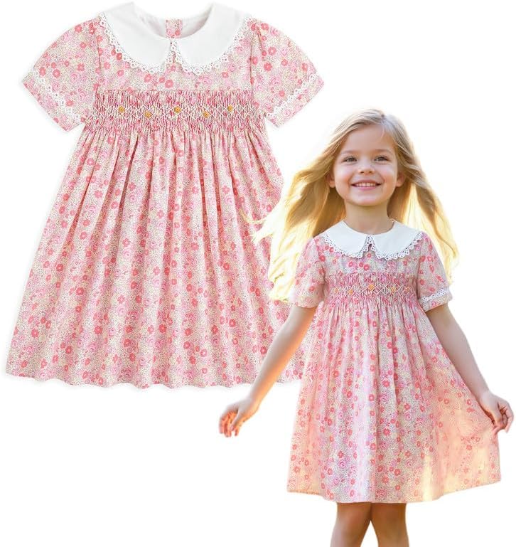 Toddler Girl Dress Summer Floral Dresses for Girls Short Sleeve Playwear Sundress 3T A-bpink Floral