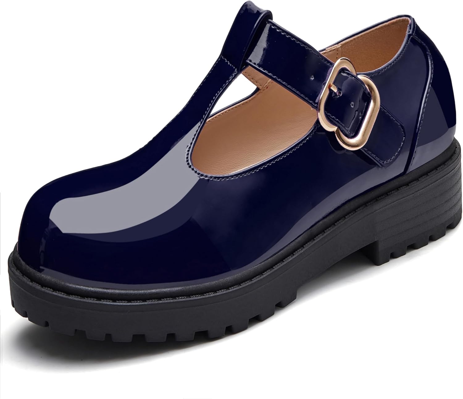 Girls Mary Jane Dress Shoes Platform Loafers School Uniform Chunky Heel Closed Toe T-Strap Flats 1 Little Kid Navy