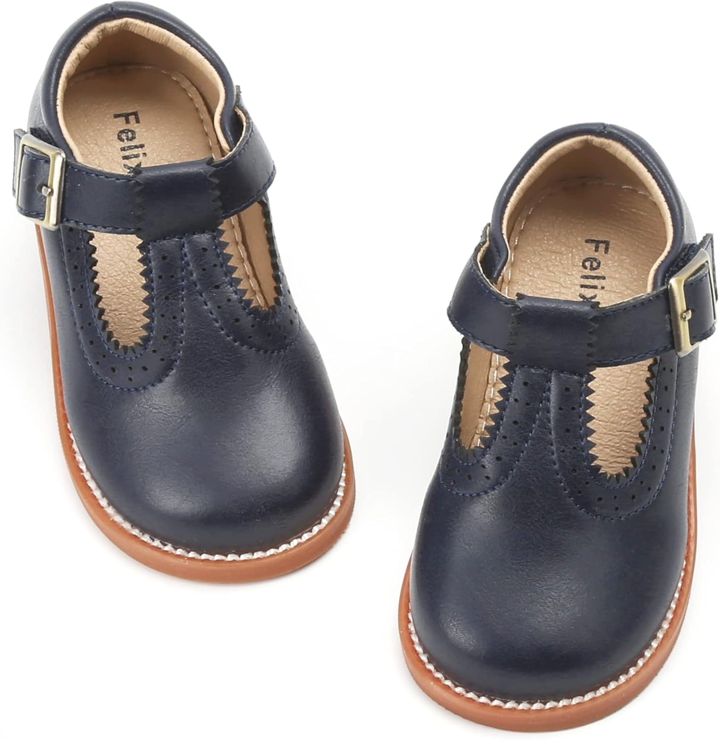 Felix & Flora Toddler Little Girl Mary Jane Dress Shoes - Ballet Flats for Easter Flower Girl Party School Shoes - 12 Little Kid B348-navy Blue