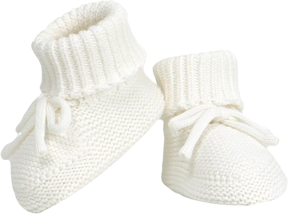Baby Booties Newborn First Walkers Cozy Shoes Warm Knit Soft Booties for Toddler Infant Boy Girl 0-3 Months Infant White