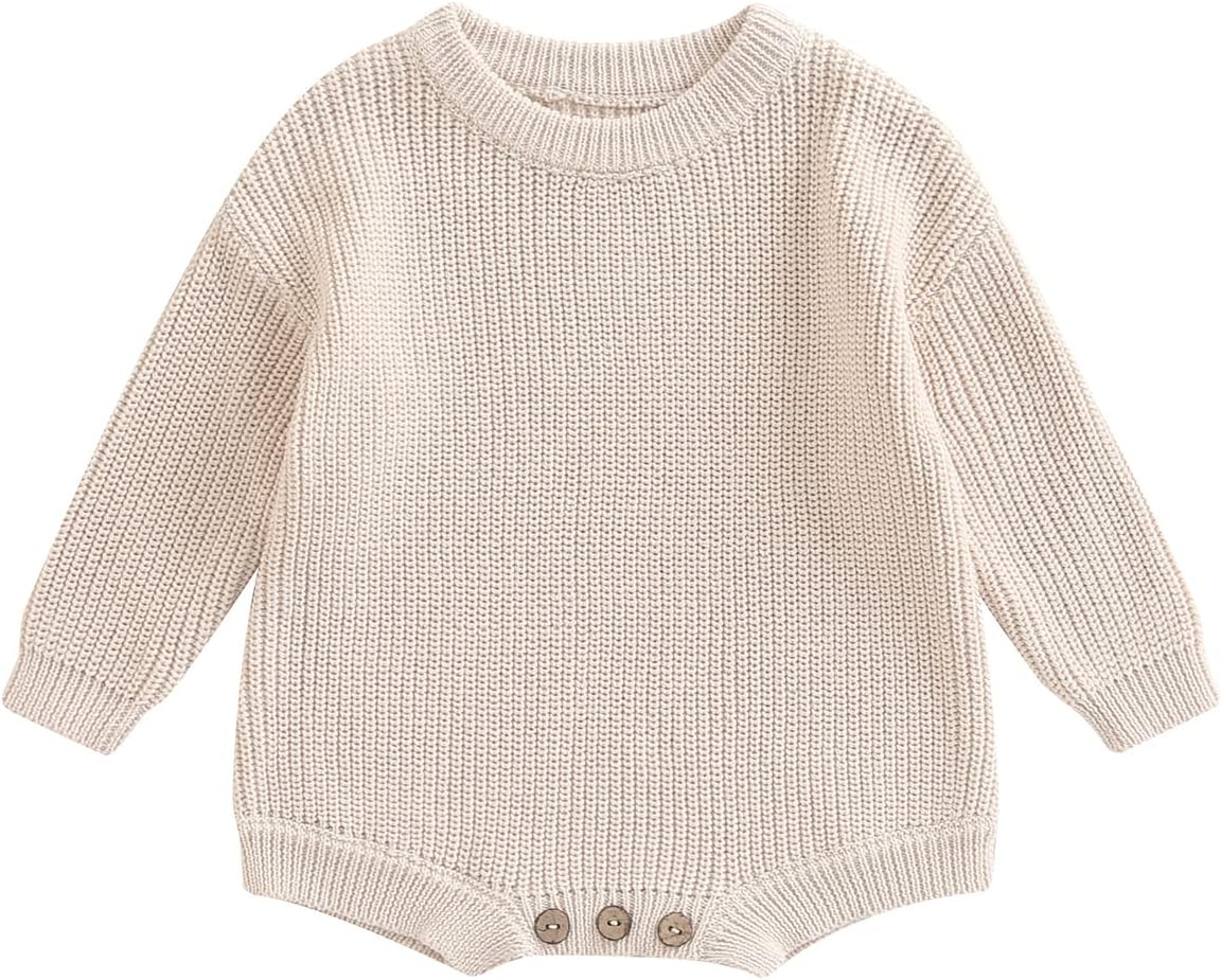 Baby Girl Boy Sweater Knit Oversized Pullover Sweatshirt Romper Onesie Warm Fall Winter Clothes Outfit Newborn Solid Cream Color Preemie-Newborn