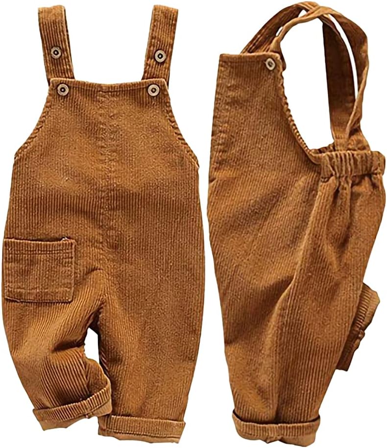 Toddler Boy Girl Soft Corduroy Suspender Pants Kids Overalls Loose Retro 18-24 Months Khaki