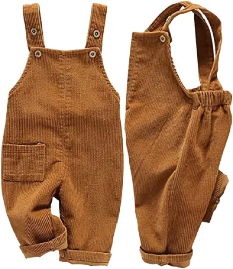Toddler Boy Girl Soft Corduroy Suspender Pants Kids Overalls Loose Retro 18-24 Months Khaki