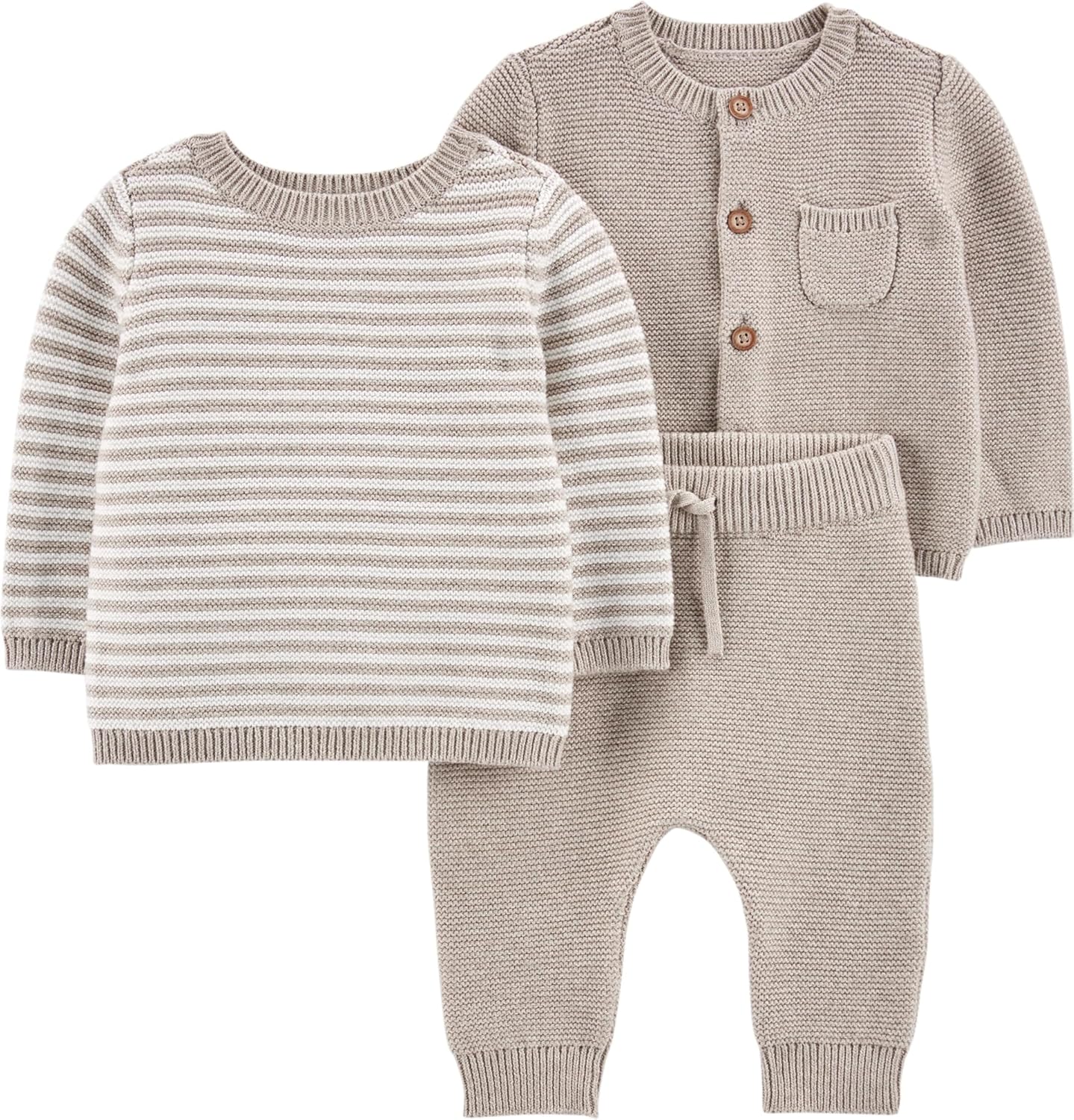 Simple Joys by Carter's unisex-baby 3-piece Sweater Set 12 Months Grey Heather Stripe