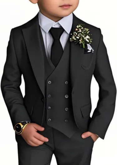 Boy's 4 Piece Suit Slim Fit Suit One Button Formal Wedding Suits Prom Dress Suit with Tie Black 6