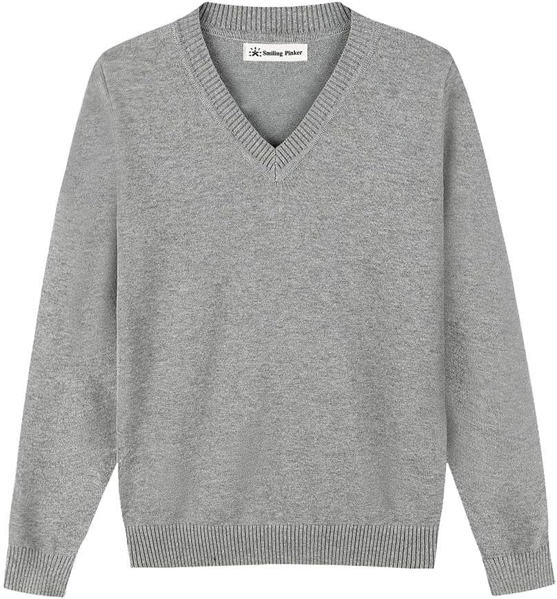 SMINLING Pinker Boys Sweater Pullover School Uniform V-Neck Soft Cotton Clothing 7-8 Years Grey