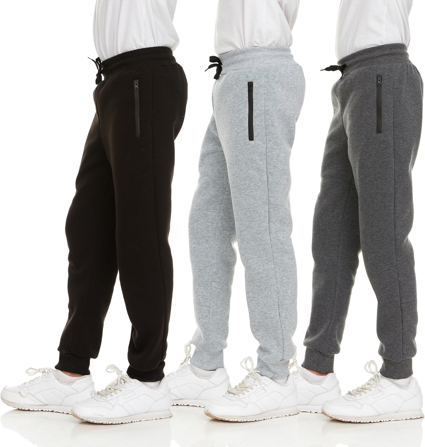 3Pk Boys Sweatpants Fleece Athletic Workout Kids Clothes Boys Joggers with Zipper Pocket and Drawstring Size 4-20 Medium Set1