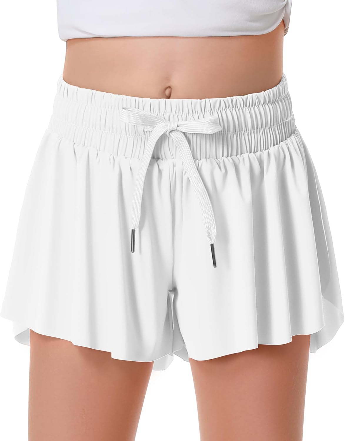 Girls Flowy Shorts Butterfly Shorts for Kids with Pocket 2-in-1 Athletic Shorts Running Shorts for Girls Medium White# Girls