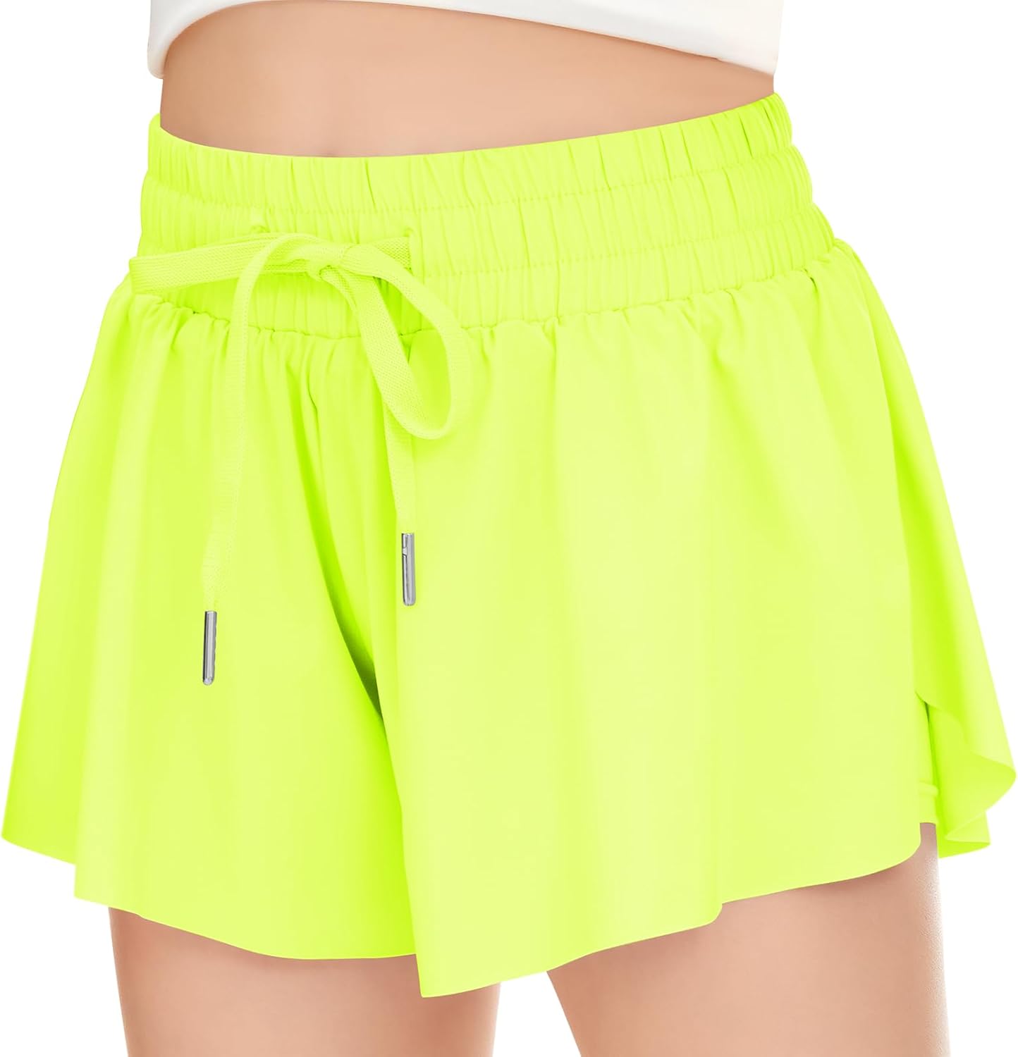 Girls Athletic Flowy Shorts with Pocket - 2 in 1 Butterfly Shorts for Teen Girls Youth Running Sports Spandex X-Large Neon Green