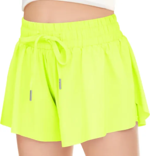 Girls Athletic Flowy Shorts with Pocket - 2 in 1 Butterfly Shorts for Teen Girls Youth Running Sports Spandex X-Large Neon Green