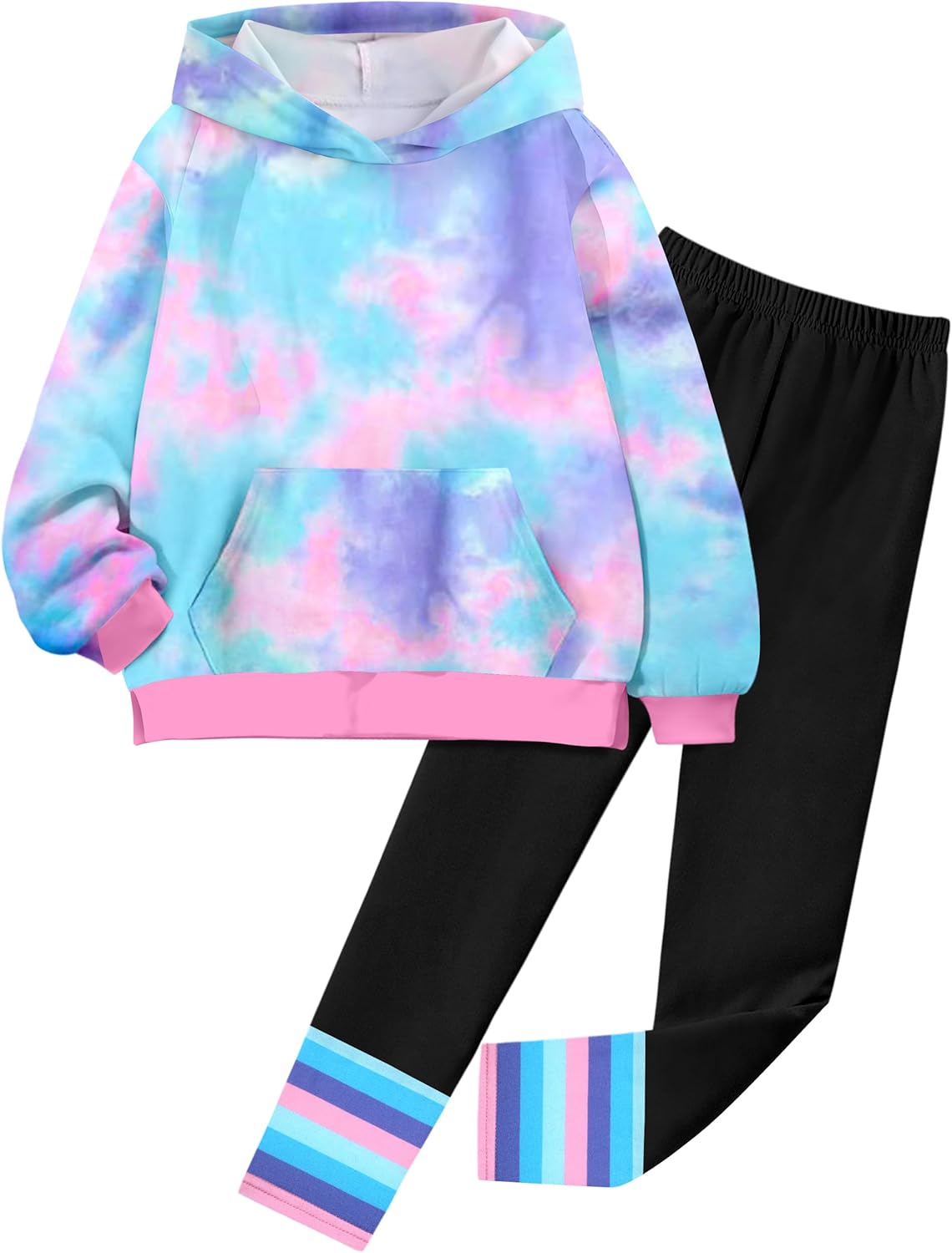 Girls Clothes Long Sleeve Tie Dye Hoodie Sweatshirt Tops and Leggings Sweatpants 2 Piece Fall Winter Outfits 6-12Y Tie Dye Blue 7-8 Years