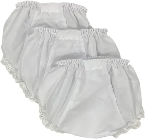 Baby Girls Bloomers Double Seat Diaper Cover Package of 3 Preemie White