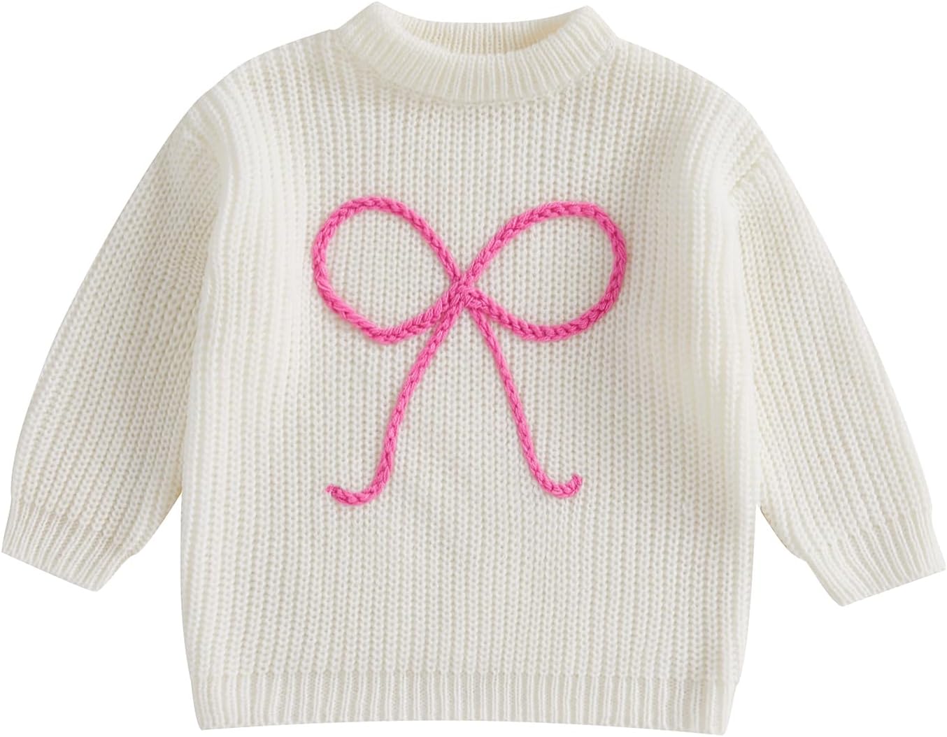 Baby Kids Knit Sweater, Cotton Blend Pullover, Long Sleeve Ribbed Crewneck Sweatshirt Fall Winter Wear Bow-ivory 12-18 Months