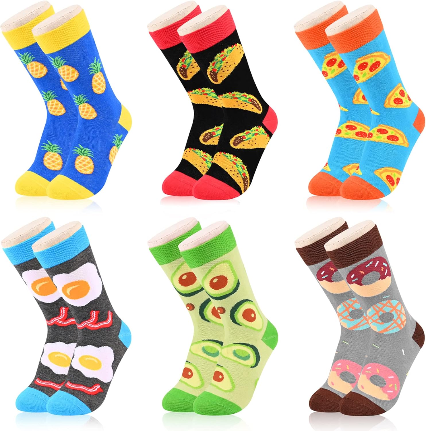 Kids Boys Girls Crew Socks 4-6 Pack + Gift Box, Novelty Funky Colorful Toddler Calf Socks for Teens 7-10 Years All-6 Pack Tasty Food