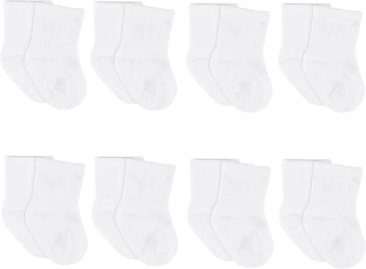 Baby 8-Pack Wiggle-Proof Jersey Crew Socks 4T White