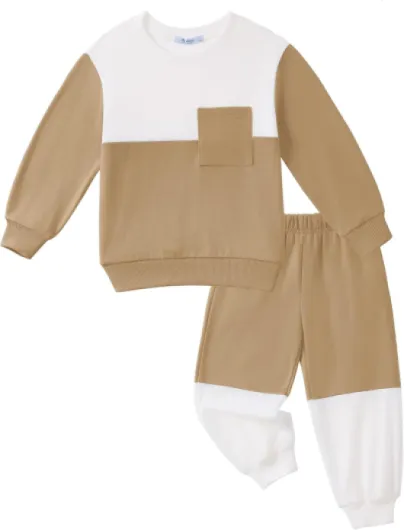 Boys Sweatsuit Long Sleeve Crewneck Sweatshirt and Pants Fall Winter Tracksuit Set 2-10Y White & Brown 2-3T