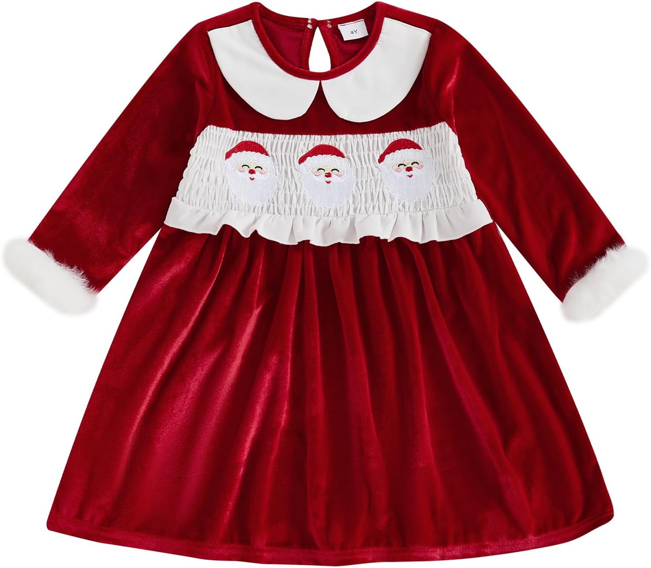 Toddler Baby Girl Christmas Velvet Dress Santa Outfit Peter Pan Collar Long Sleeve Xmas Party Princess Dresses 18-24 Months Red