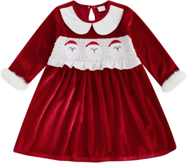Toddler Baby Girl Christmas Velvet Dress Santa Outfit Peter Pan Collar Long Sleeve Xmas Party Princess Dresses 18-24 Months Red