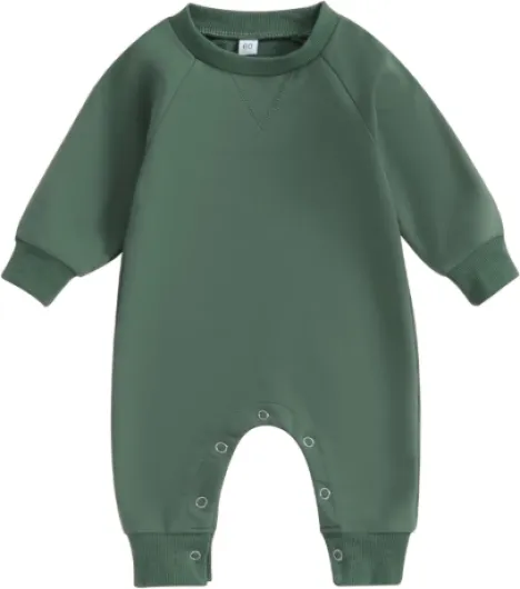 Newborn Infant Baby Boy Girl Clothes Solid Color Long Sleeve Romper Jumpsuit One Piece Bodysuit Fall Winter Outfit Green 0-3 Months