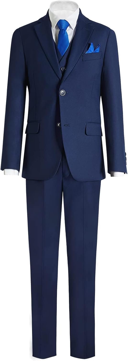 Boys Suit Set Modern Fit Kids Suits Adjustable Waist Boys Wedding Outfit for Boy Communion Suits for Boys 6 Dark Blue 5 Pcs