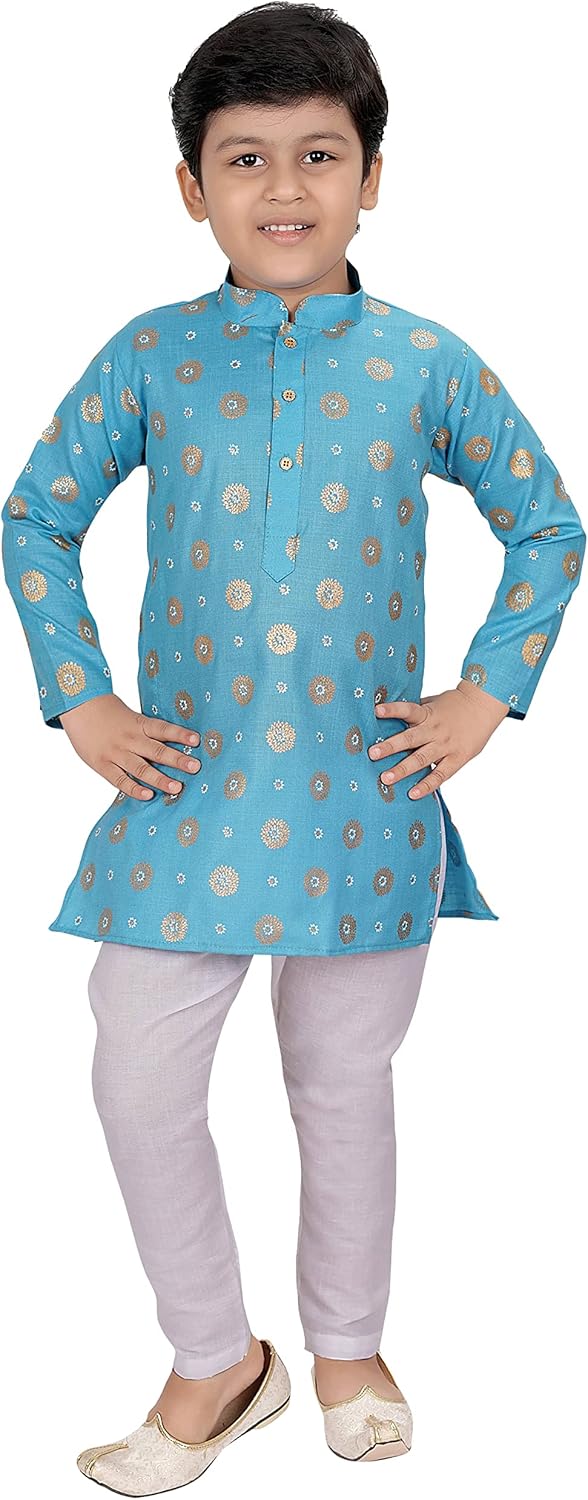 Boys Festive Cotton Kurta Pajama Set Light Blue 12-14 Year