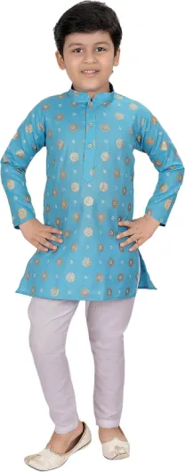 Boys Festive Cotton Kurta Pajama Set Light Blue 12-14 Year