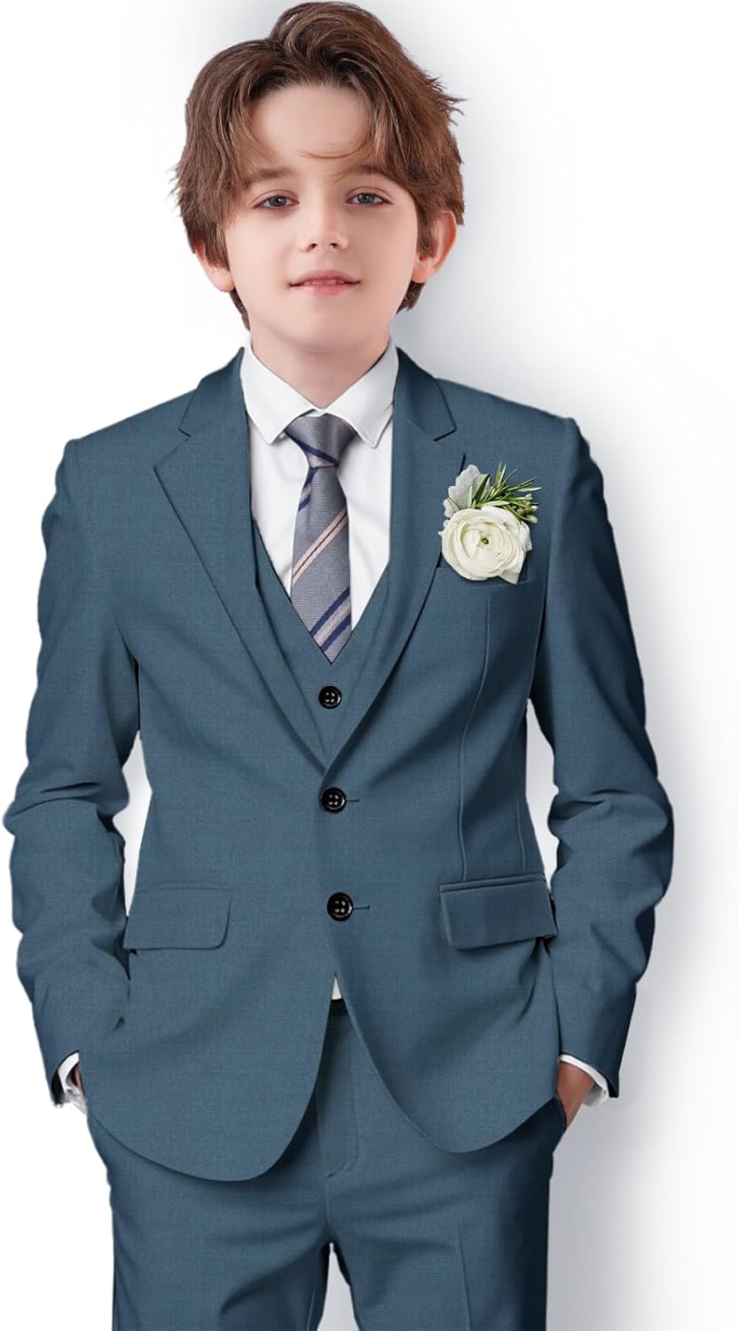 Boys Suit Formal Suits for Boy Slim Fit Kids Suit for Teen Boy Toddler Dress Boys Wedding Communion Grey Blue 4T