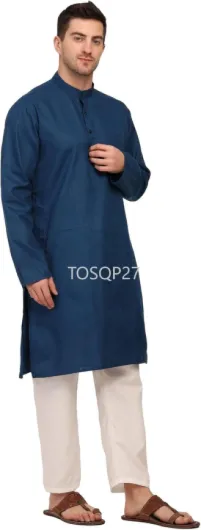 Mens Cotton Kurta Pajama Set Gift Boys Ethnic Wedding Party Grooms Pyjama Outfit Men Traditional Festive Long Sleeve X-Large Dark Blue