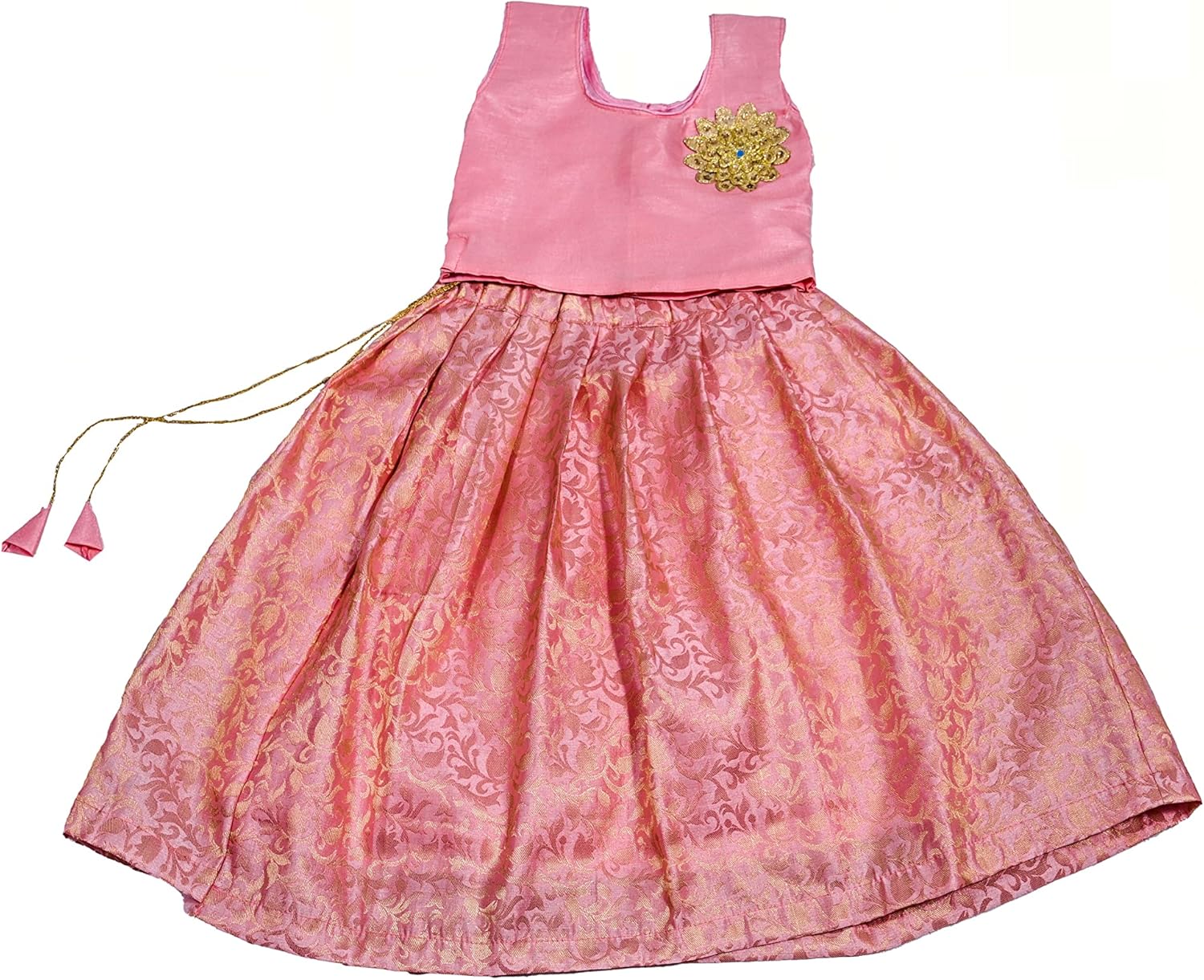 Green Dupion Silk Lehenga Choli Set, Kids Sleeveless Lehenga Choli Baby Pink 0 to 6 Months